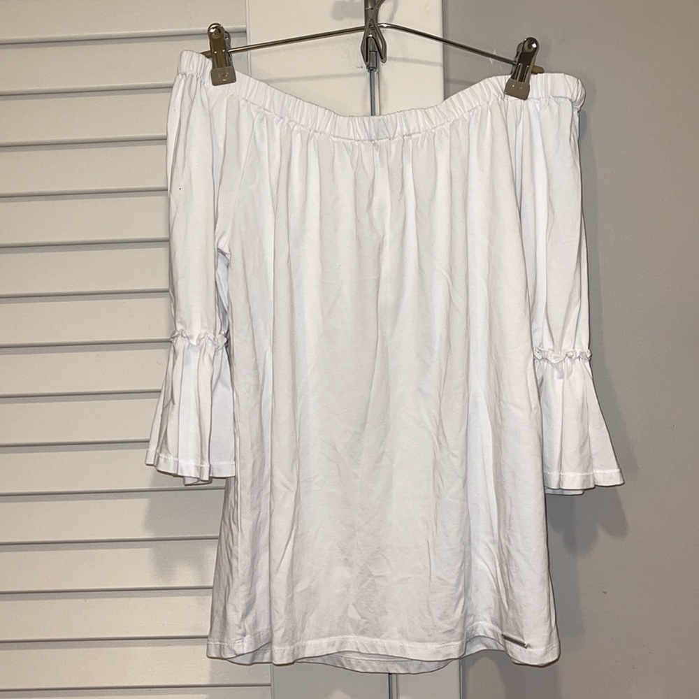 White Michael Kors off the shoulder bell sleeve top | size L